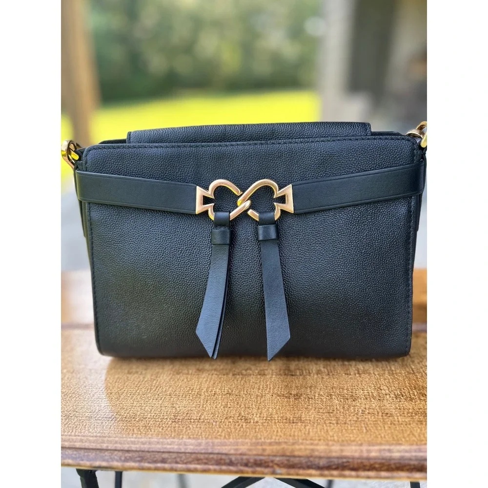 Kate Spade New York Toujours Crossbody Bag Black Leather Double Spade Designer